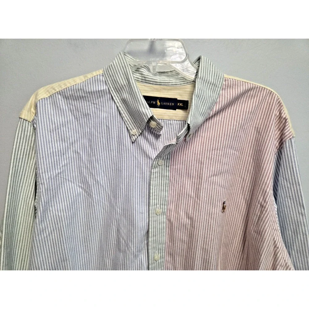 Polo‎ Ralph Lauren Oxford Shirt Mens XXL Striped Colorblock Pastel Flesh Pony